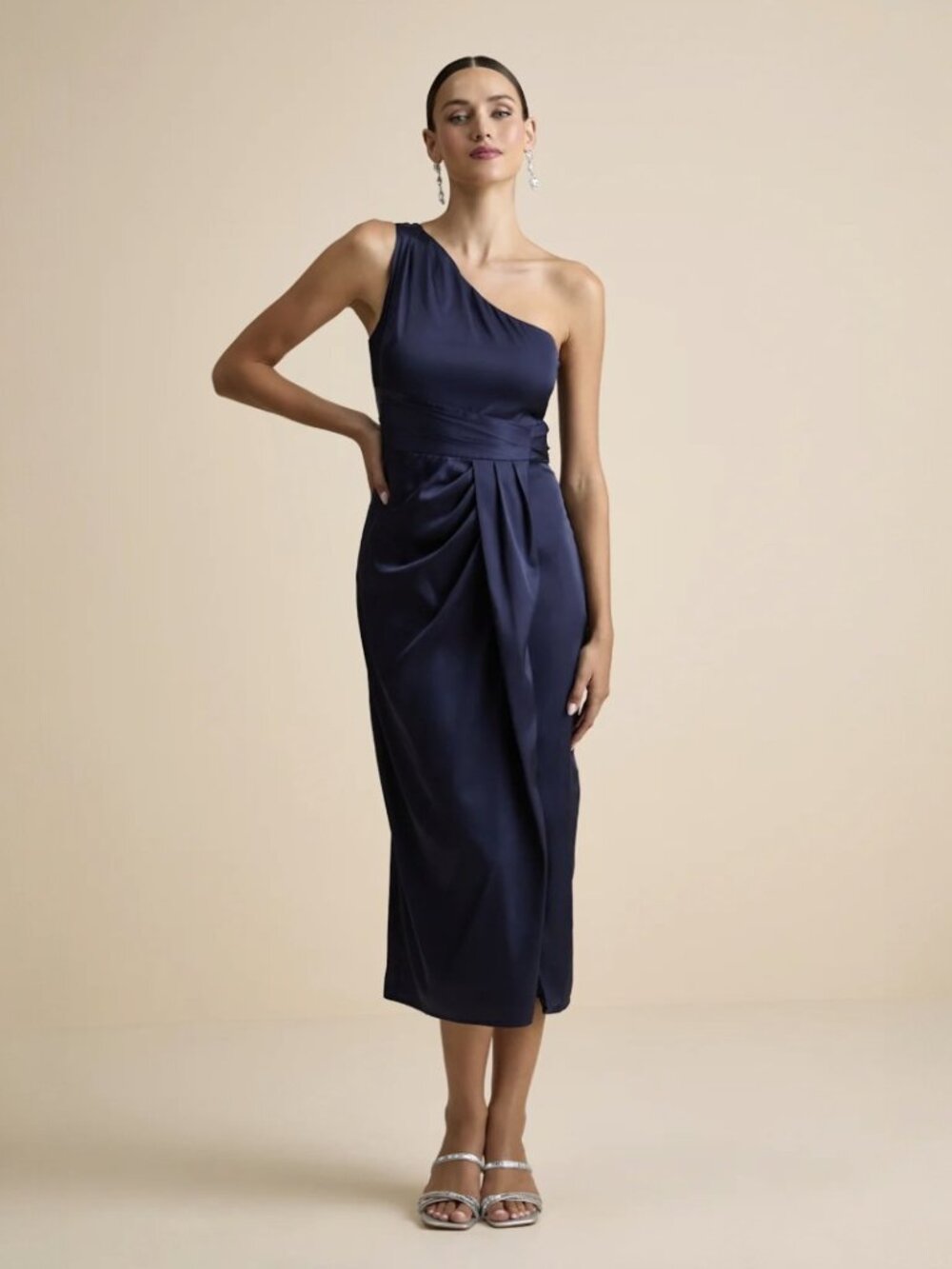 Lulus Rhema Navy Satin Midi Dress NWT